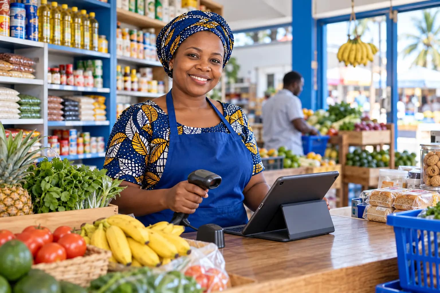 Wholesale business owners reviewing inventory